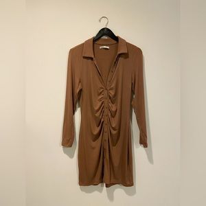 Brown ruched bodycon dress